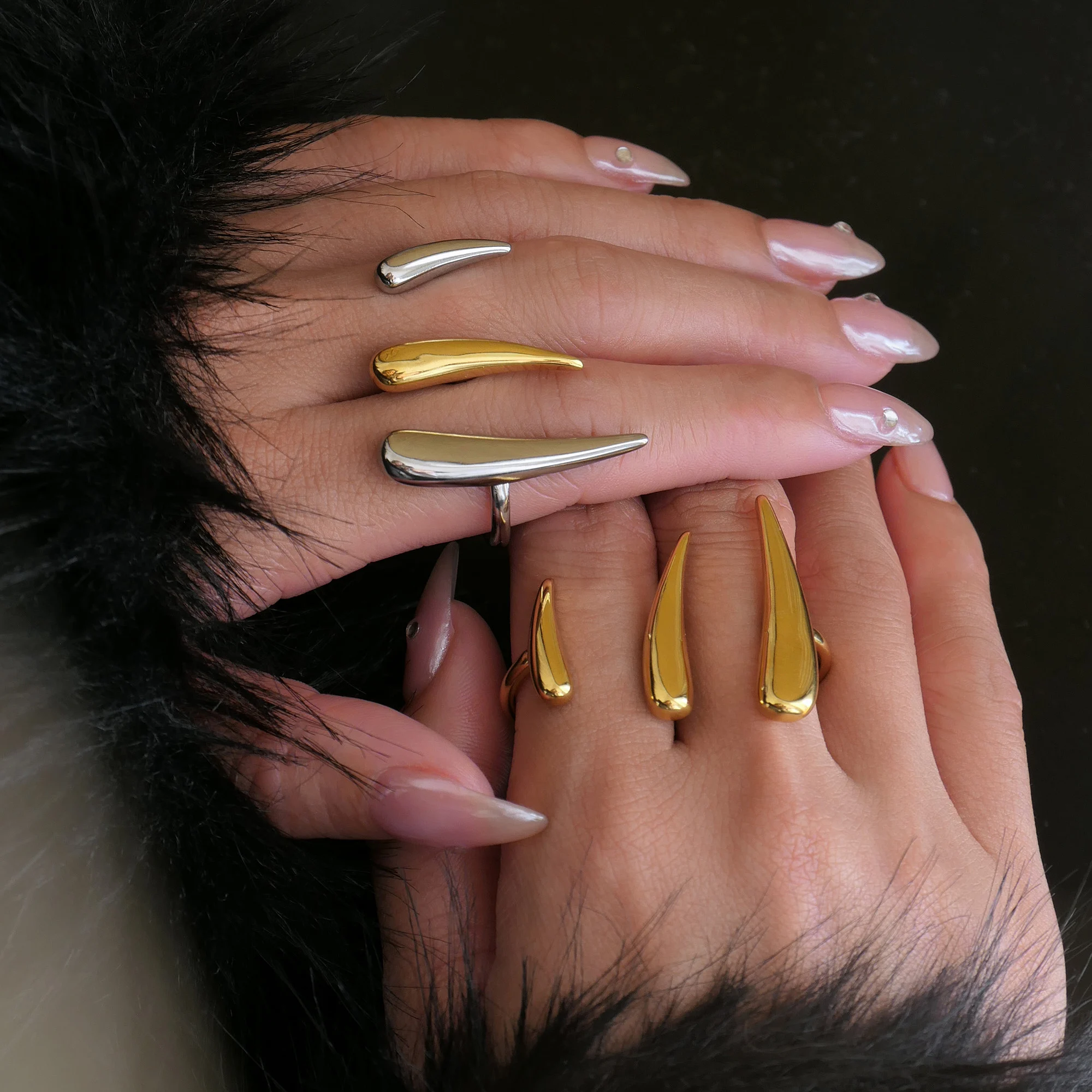 DASEIN 2025 New Vintage Claw Design Double Finger Ring INS Trendy 18k PVD Gold Plated Stainless Steel Catwalk Show Jewelry