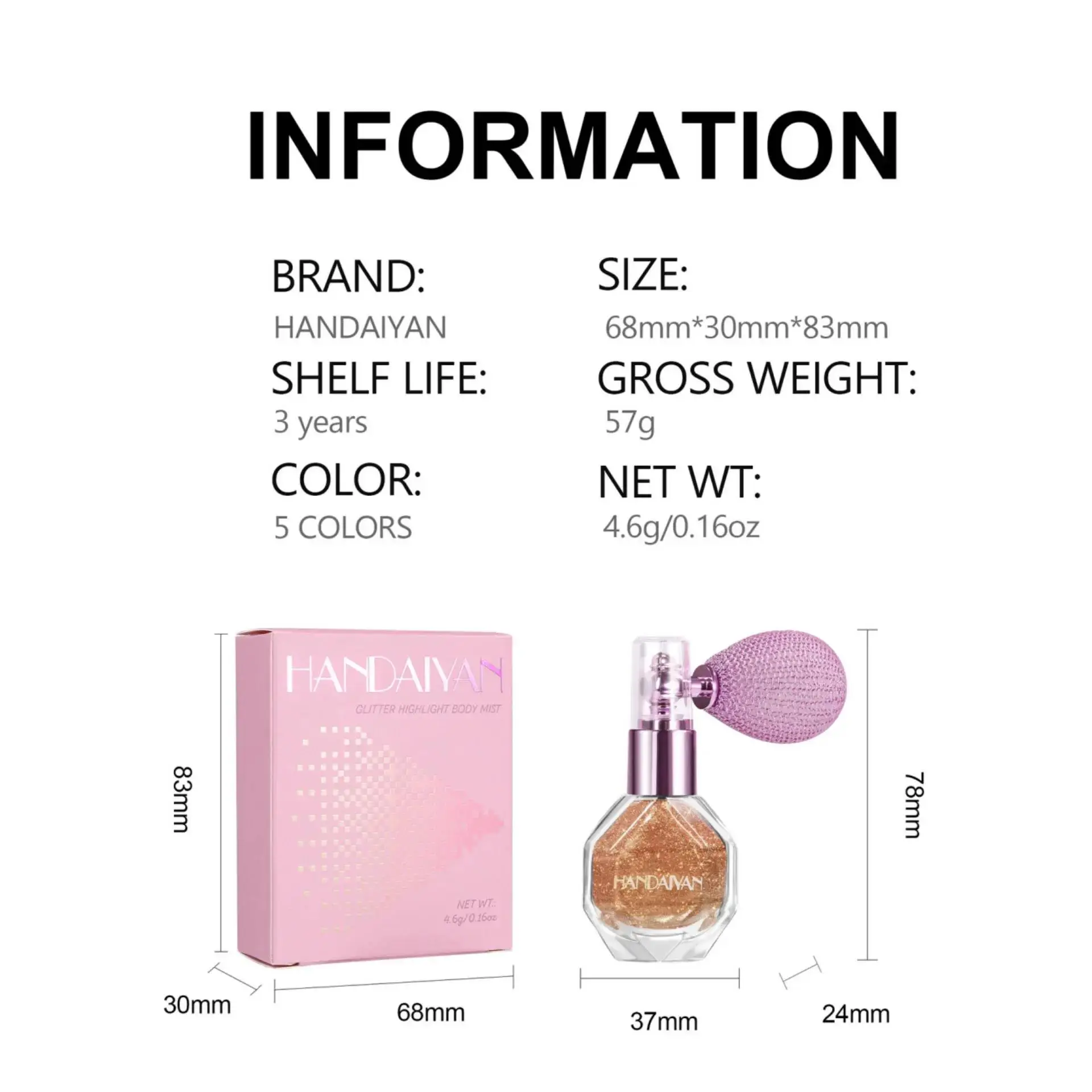 5 ألوان لامعة مسحوق رذاذ للجسم الوجه الشعر ماكياج بريق تمييز اشراق البريق مستحضرات التجميل الطرف #6