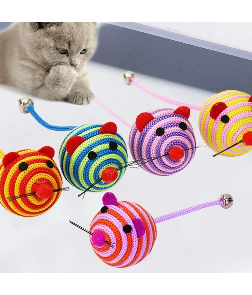 

Pet Cat Toys Stripe Nylon Rope Round Ball Mouse Toy with Bell Pet Cat Chew Toy Cat Toys Interactive Pet Products gatos 고양이 장난감