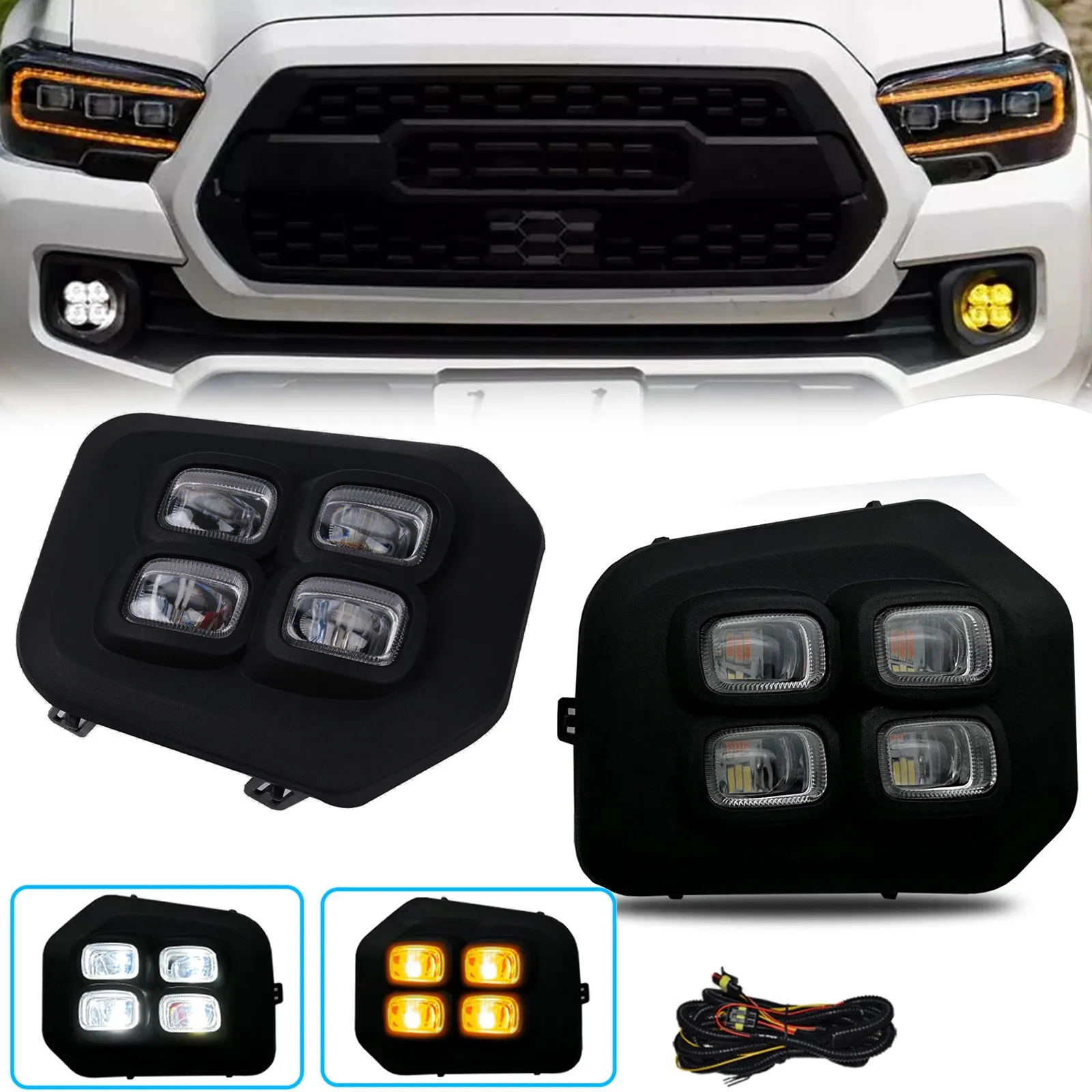 

For 2016-2023 Toyota Tacoma SR/SR5 Fit - 4-Eye DRL LED Fog & Turn Signal Lights