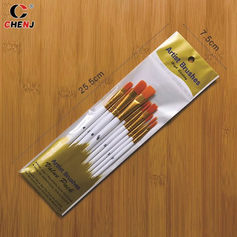 Nylon Pintura Escova Set, haste curta, Óleo Acrílico Escova, Caneta Aquarela, Arte Profissional Suprimentos, Alta Qualidade, 10 Pcs