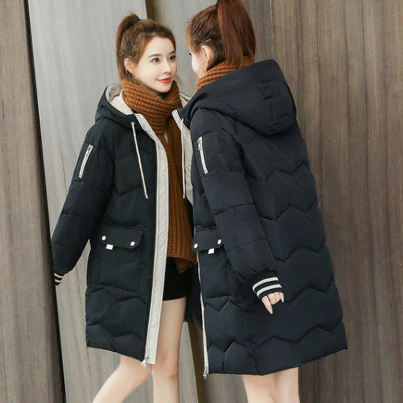 

2023 Winter Women Jacket Coats Long Female Down Cotton HoodedOvercoat Thick Warm Jackets Windproof Casual Student Coat