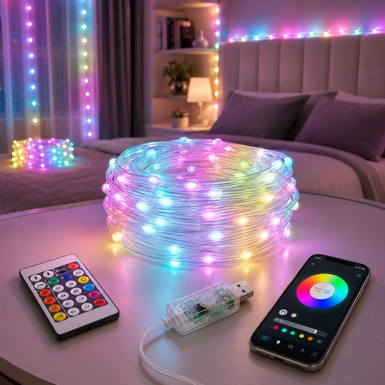 RGBIC LED Christmas Fairy String Lights USB 5V APP Bluetooth Remote Control Addressable Garland Tree Bedroom Holiday Decoration