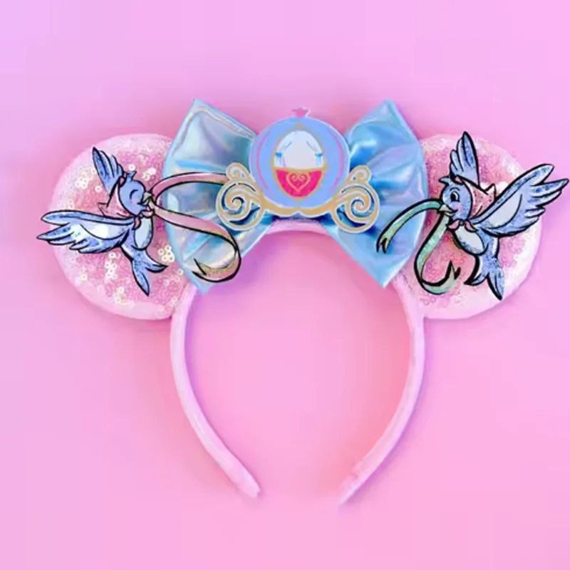 

Princess And the Frog Mickey Mouse Tiana Themed Hair Bands for Women Kids Sequin Bird Bow Headband Feminine Headwear Accessory