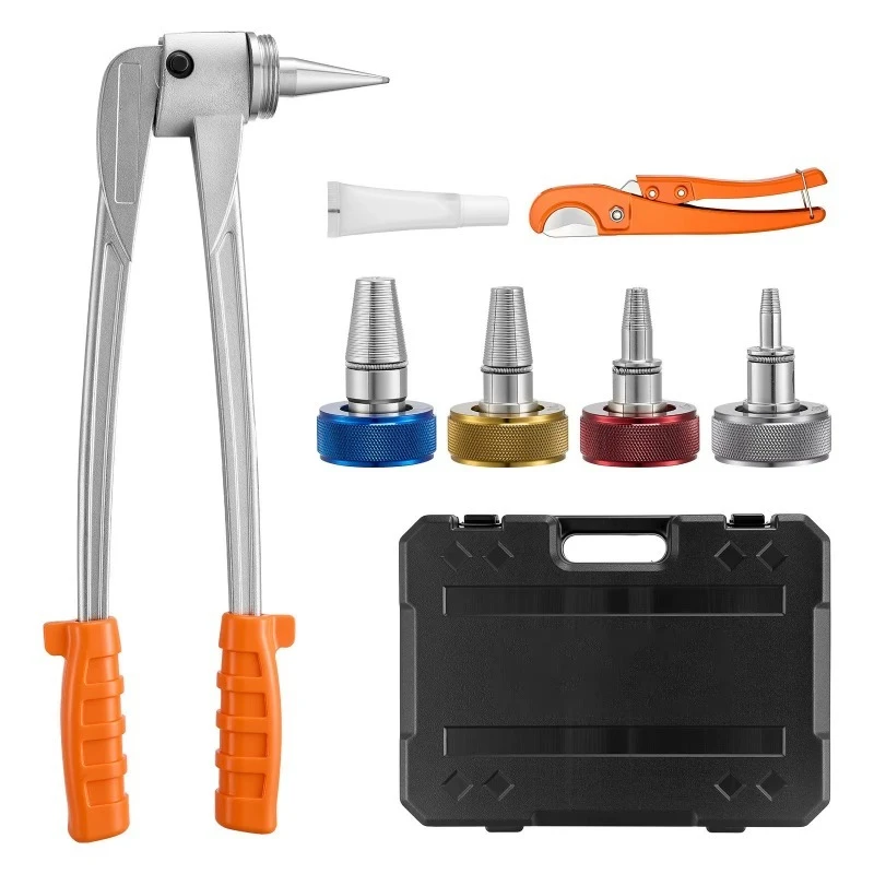 Pipe expansion tool kit with 4 expansion heads, suitable for 3/8-inch, 1/2-inch, 3/4-inch, 1-inch pipes, manual expansion tools