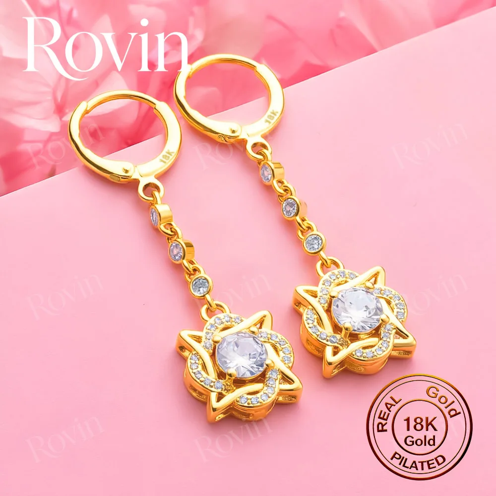18K Gold Exquisite Six-Pointed Star Zircon Earrings – Stylish and Charming Women’s Jewelry for Weddings and Parties