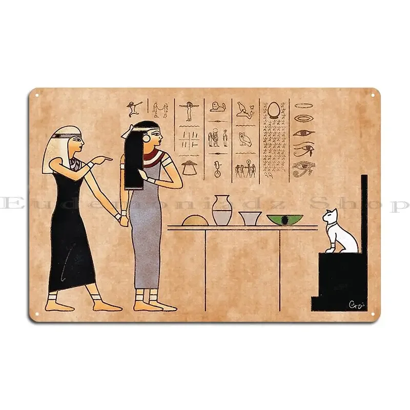 Woman Yelling At Cat In Ancient Egypt Metal Plaque Designer Design Cinema Wall Cave Printing Tin Sign Poster
