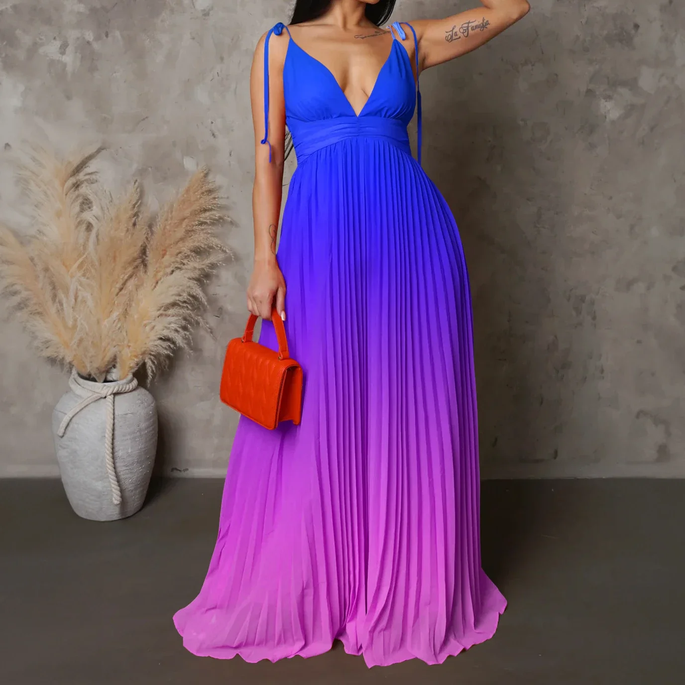 Womens Halter Dresses Sexy Drawstring Cocktail Elegant Party Dresses Gradient Summer Evening Dresses Fashion Long Prom Dress