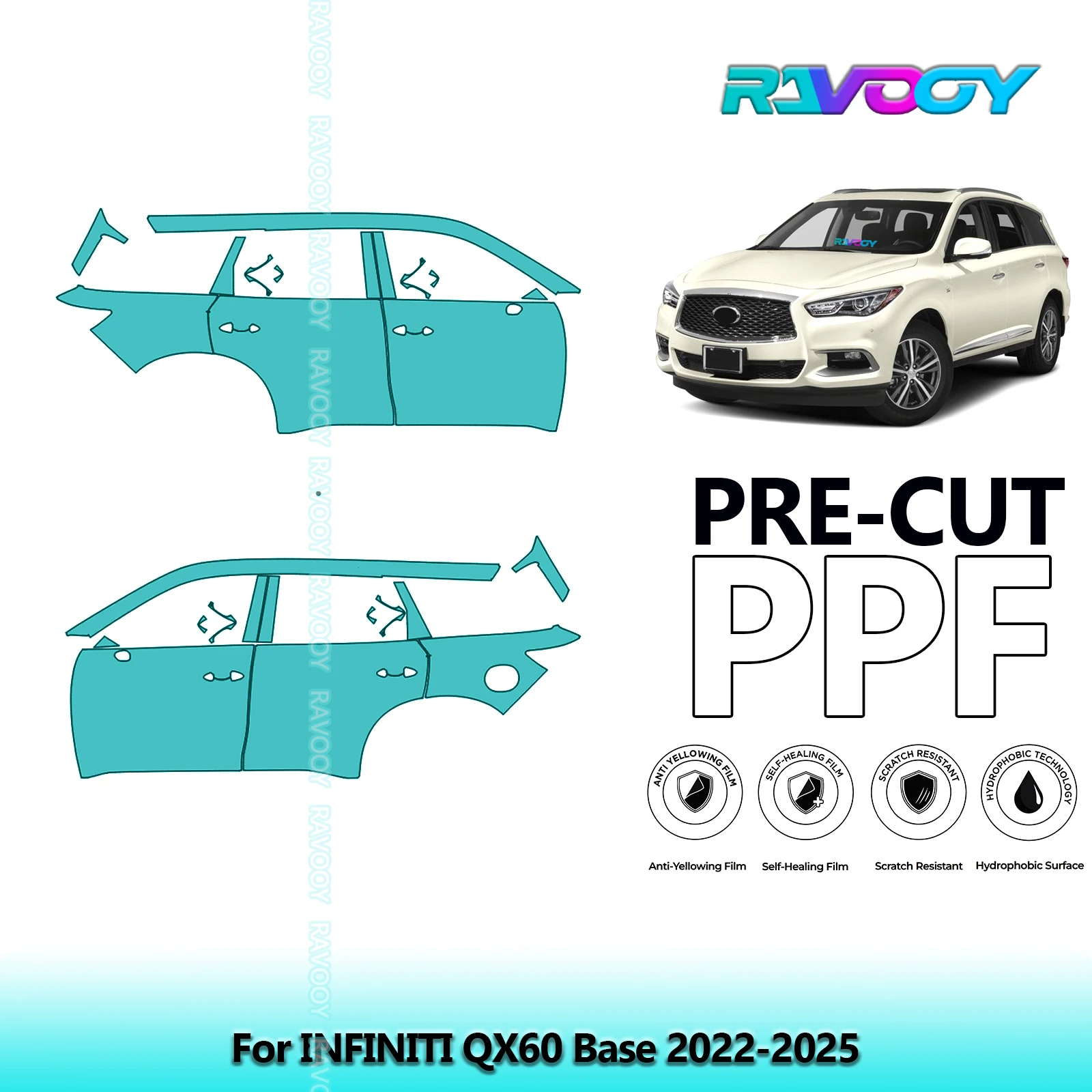 

For INFINITI QX60 Base 2022-2025 8.5mil Clear Matte Pre-Cut PPF Door & A/B Pillar Kit TPU Paint Protection Film Set