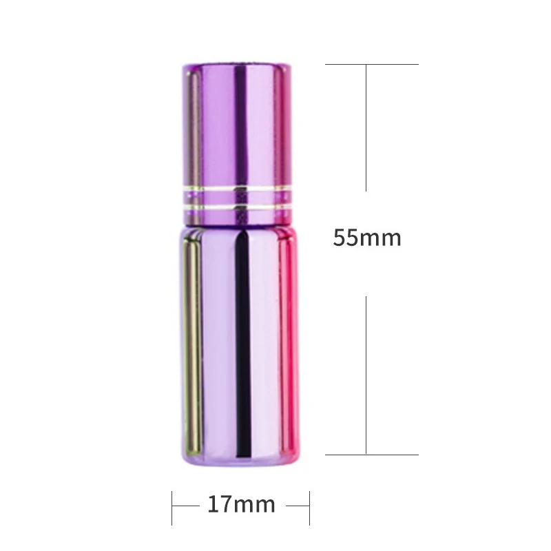 Mini Bouteille à Rouler en Verre UV Coloré, pour Huile Essentielle, Portable, en Acier, Récipient Cosmétique, 5 Pièces/Paquet