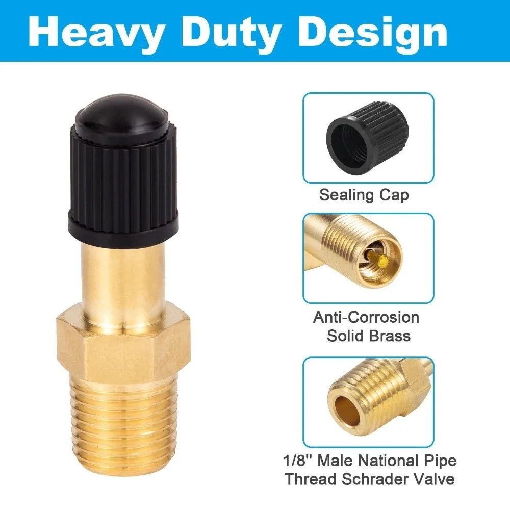 1/4 NPT 1/8 NPT M10 Air Tank Fill Valve Brass Protective Dust Cap Air Compressor Valve Anti-Corrosion Male Threaded Connection