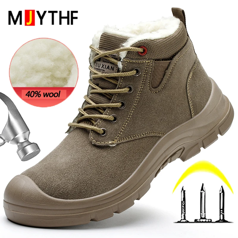 Men Winter boots Work Safety Shoes Warm plush snow boots Steel Toe Indestructible shoes Anti scald welding shoes Puncture-Proof