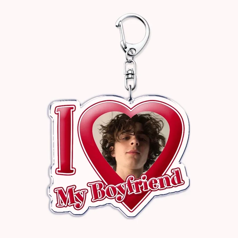 Timothee Chalamet Popular Star Keychains I Love My Boyfriend Red Heart Key Chain Jewelry Keyrings Fans Gifts for Accessories Bag