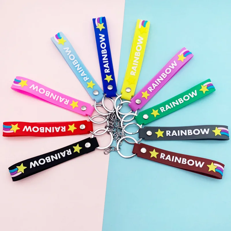 

100Pcs Rainbow Letter Printed PVC Keychain Keys Holder Key Chain Lanyard Charms Keyrings Hanging Strap Bag Pendant DIY Jewelry