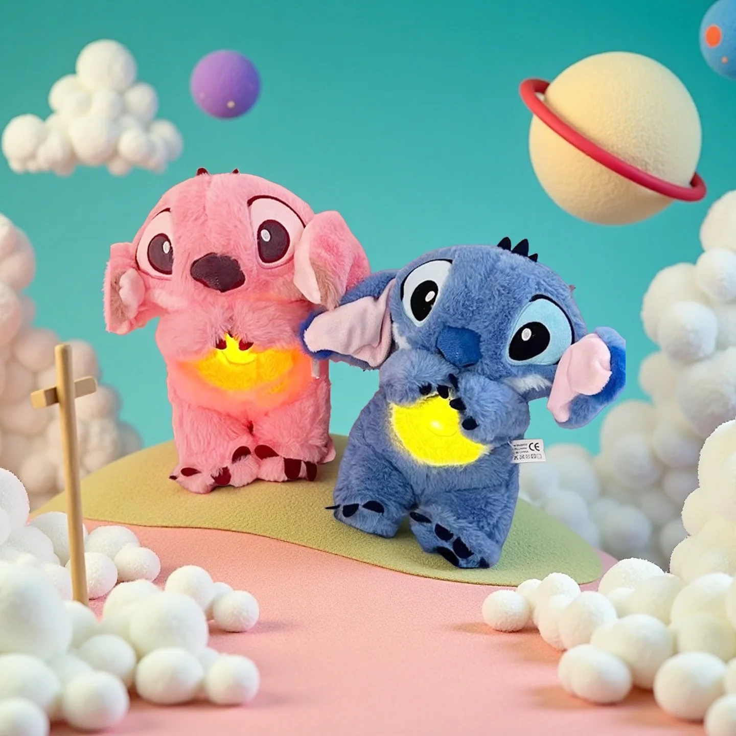 دمية ديزني ليلو وستيتش القطيفة مع تنفس الطفل Peluche تهدئة لعبة أنيمي الطفل الموسيقى الخفيفة النوم اللعب الوردي غرزة هدية #1