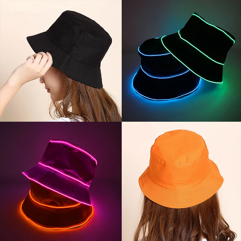 

Fashion glowing bucket hat mutipile colors cool luminous Fishermen Caps for Men and Women nightclub DJ show costume