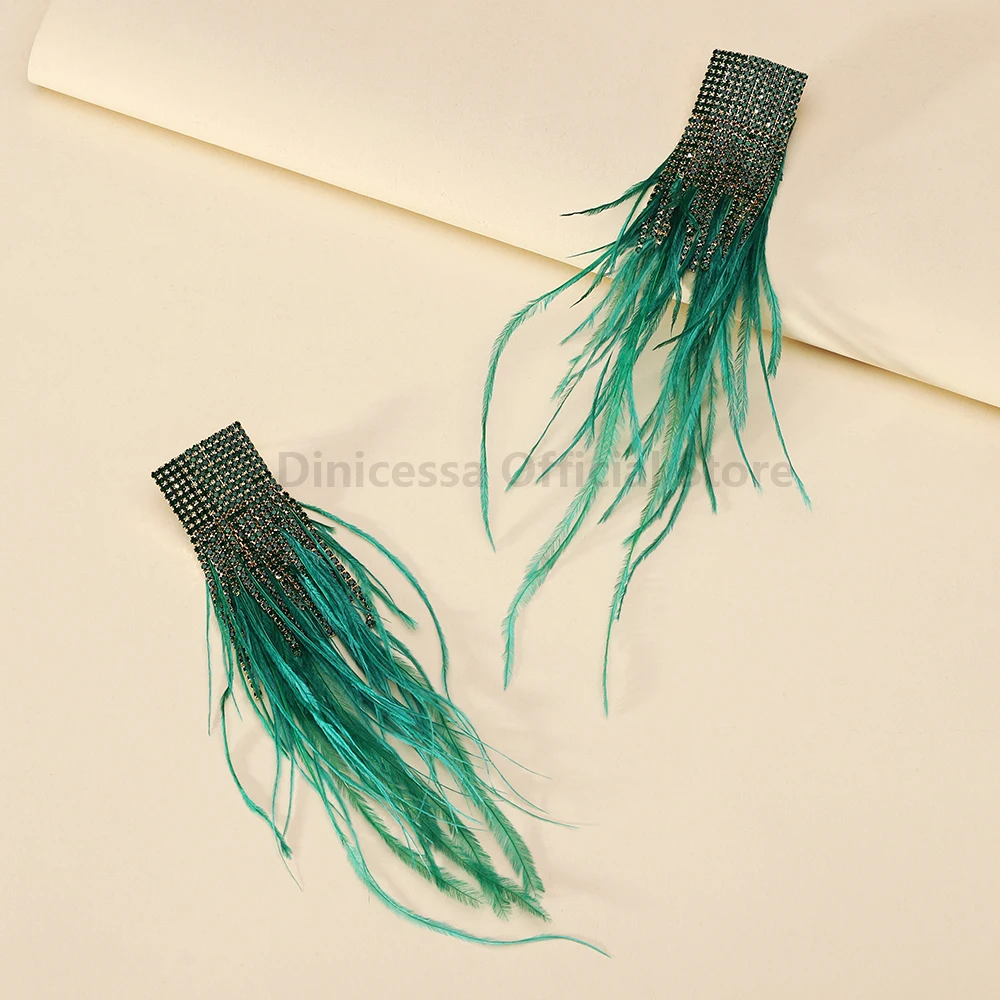 Charm Elegant Feather Tassel Bride Wedding Party Pendant Jewelry Trend Luxury Holiday Decor Dangle Drop Earrings For Women Gift