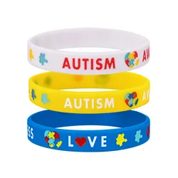 Autism Silicone Bracelets for Men Women, 12mm Soft Rubber Silicone Love Puzzle Autism Awareness Wristband,Sports Bangle