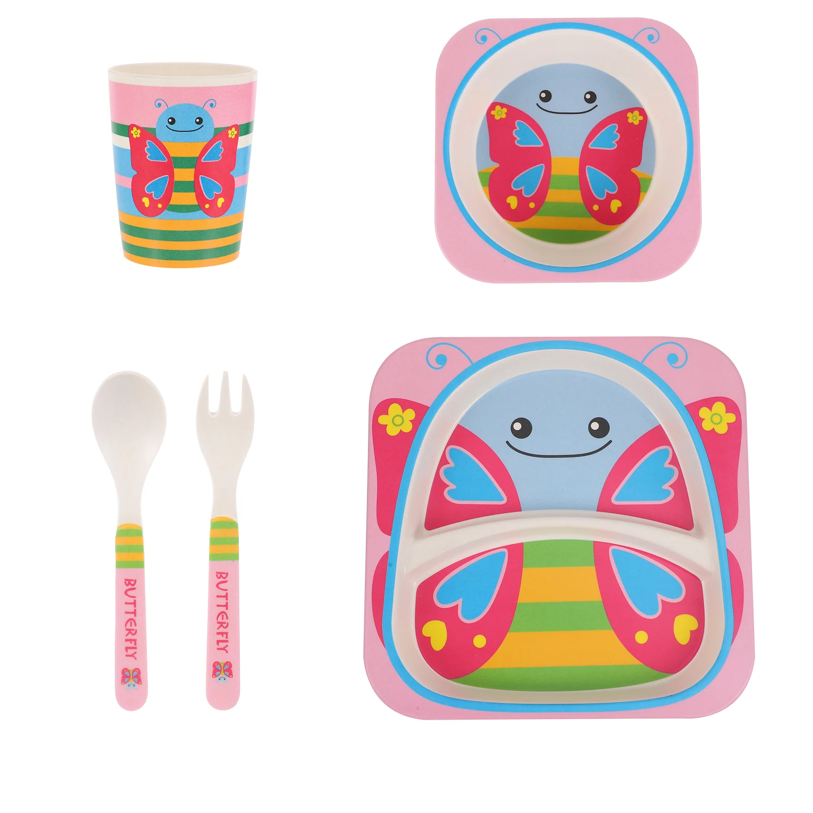 

5 Pcs Kids Dining Set Bamboo Fiber Toddler Dinnerware Children Eating Utensils Spoons Forks Baby Feeding Bowls