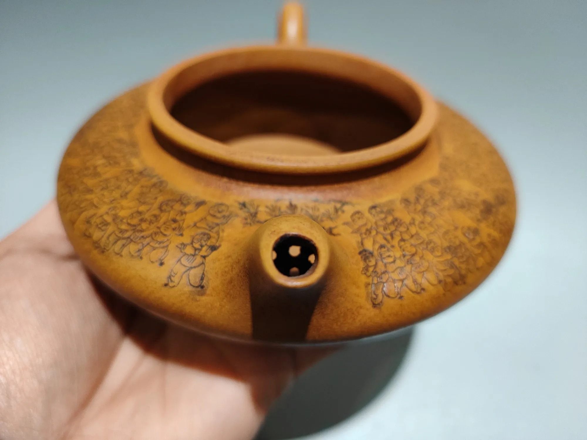 Yixing Purple Clay Pot 100 Children's Chart Water flat pot Blessing Pot teapot kettle tea ceremony Amass wealth Ornaments