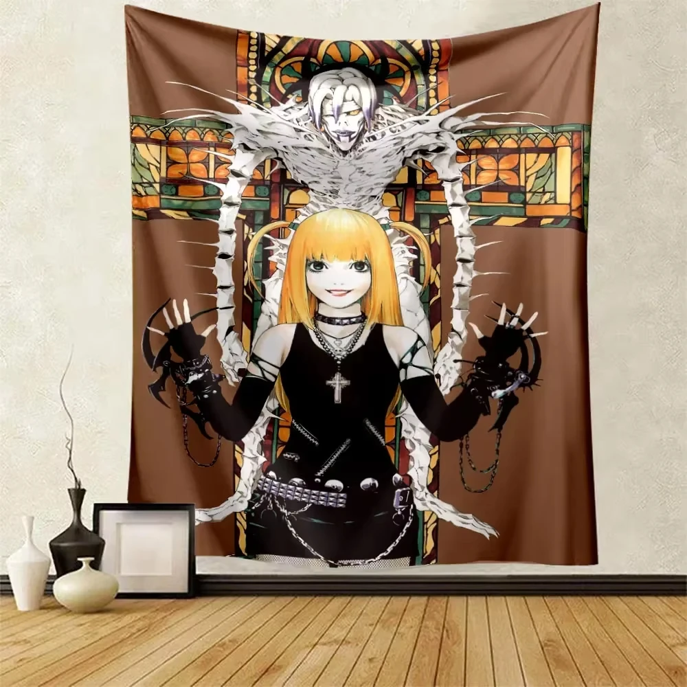 Dark Gothic Anime Wall Hanging, Polyester Fabric Featuring Manga Characters, Anime-Style Decor for Dorm Rooms and Bedrooms