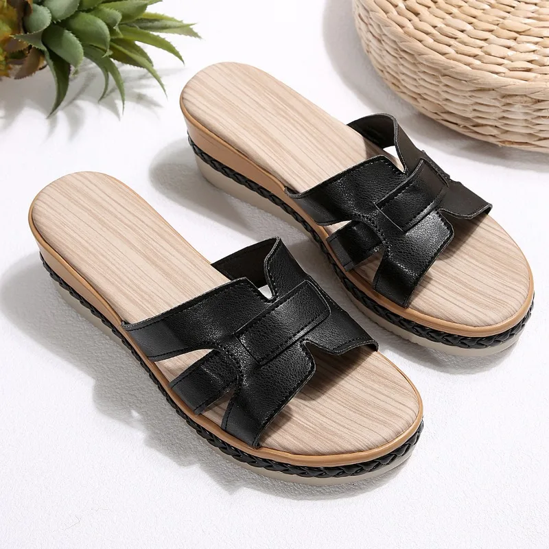 Women's Fashion Wedge Slippers Summer New Round Toe Open Toe Cutout Platform Anti-Slip Wear-Resistant High Heels