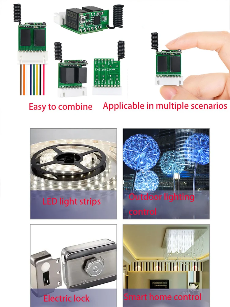 Micro Relay Remote Switch 4.2V 4.5V 5V 6V 7.4V 8V 9V 12V 2CH 2A NO COM NC Contact Switching Wireless Switch Momentary Latche