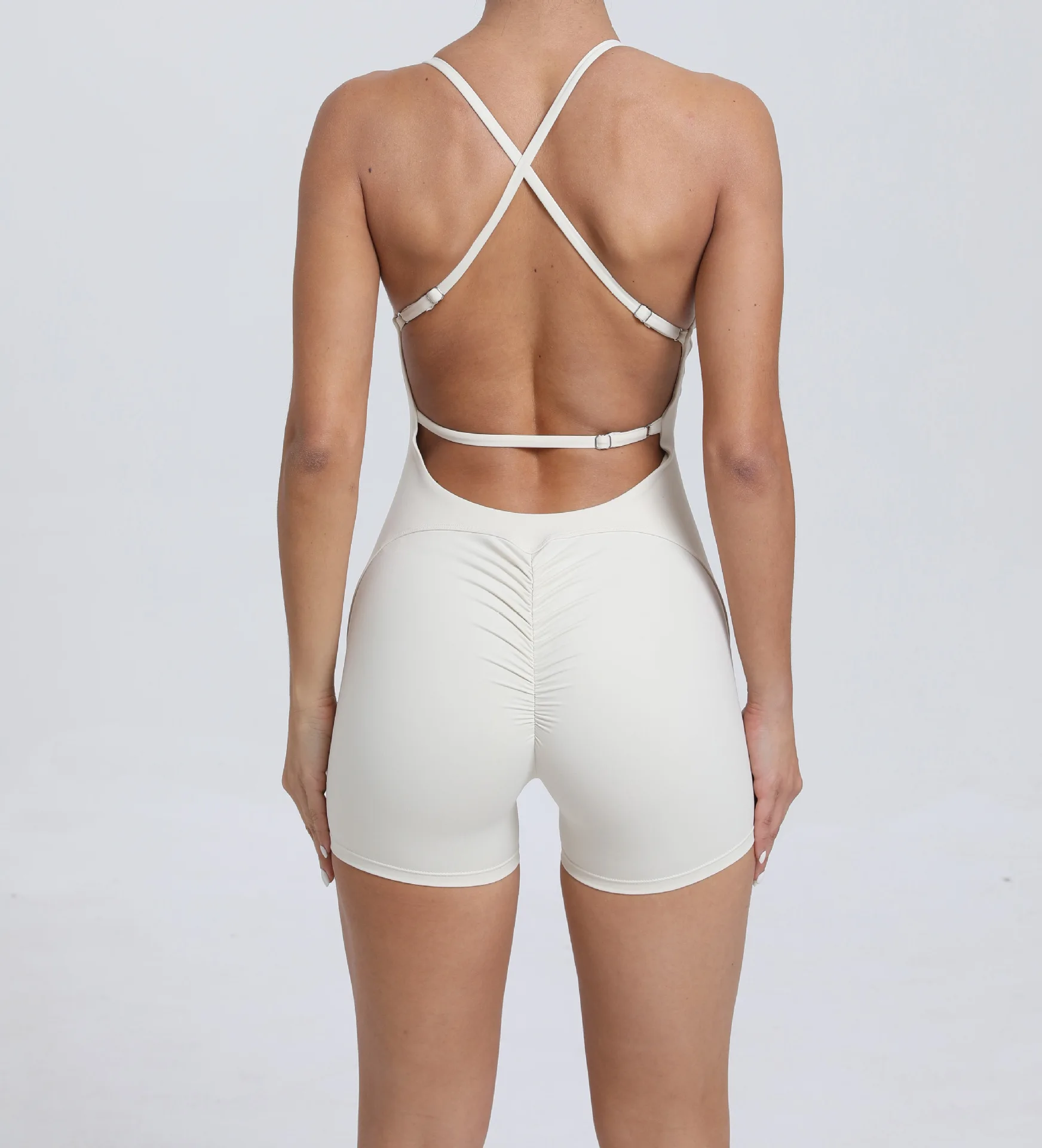 

Summer Shorts Suit for Women Yoga Set Pad Cross Back Workout Tights Padded Nylon Gym Wear