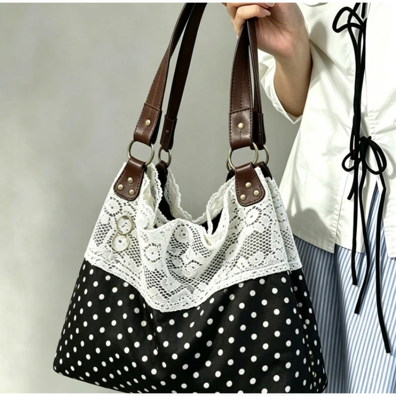 Böhmische Umhängetasche, Mori Girl Fairycore Damen Ditsy Floral Patchwork Handtasche mit Spitzenbesatz, Vintage Reise-Pendler-Einkaufstasche – Detail 25