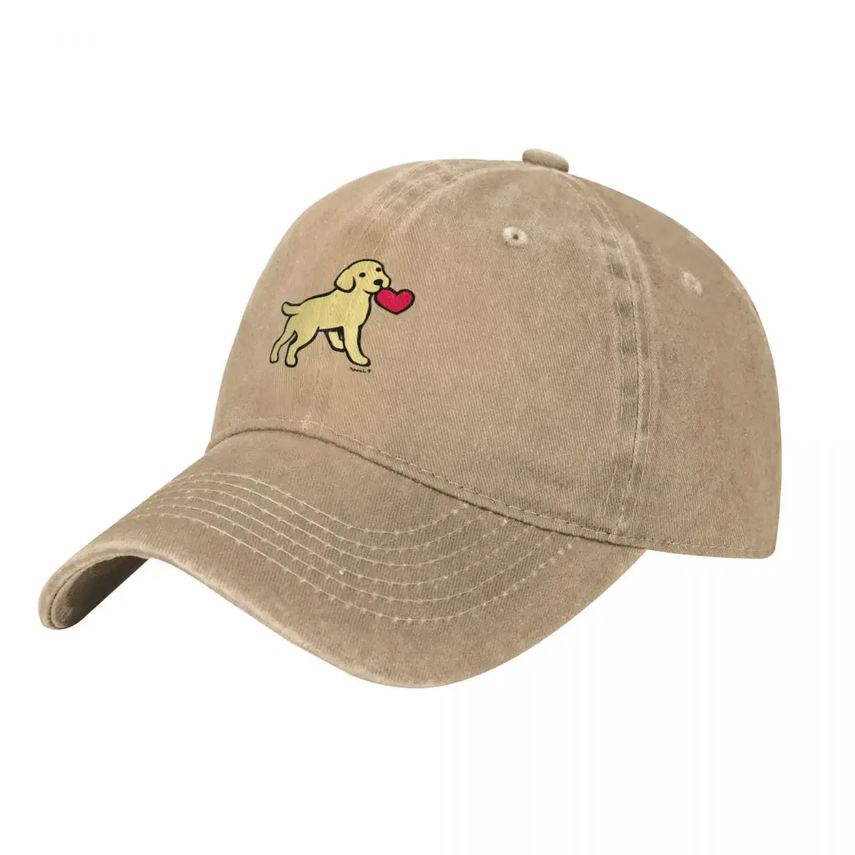 Casquette de baseball avec chiot labrador jaune pour homme et femme, chapeau de plage avec petit cœur, snap back, thé