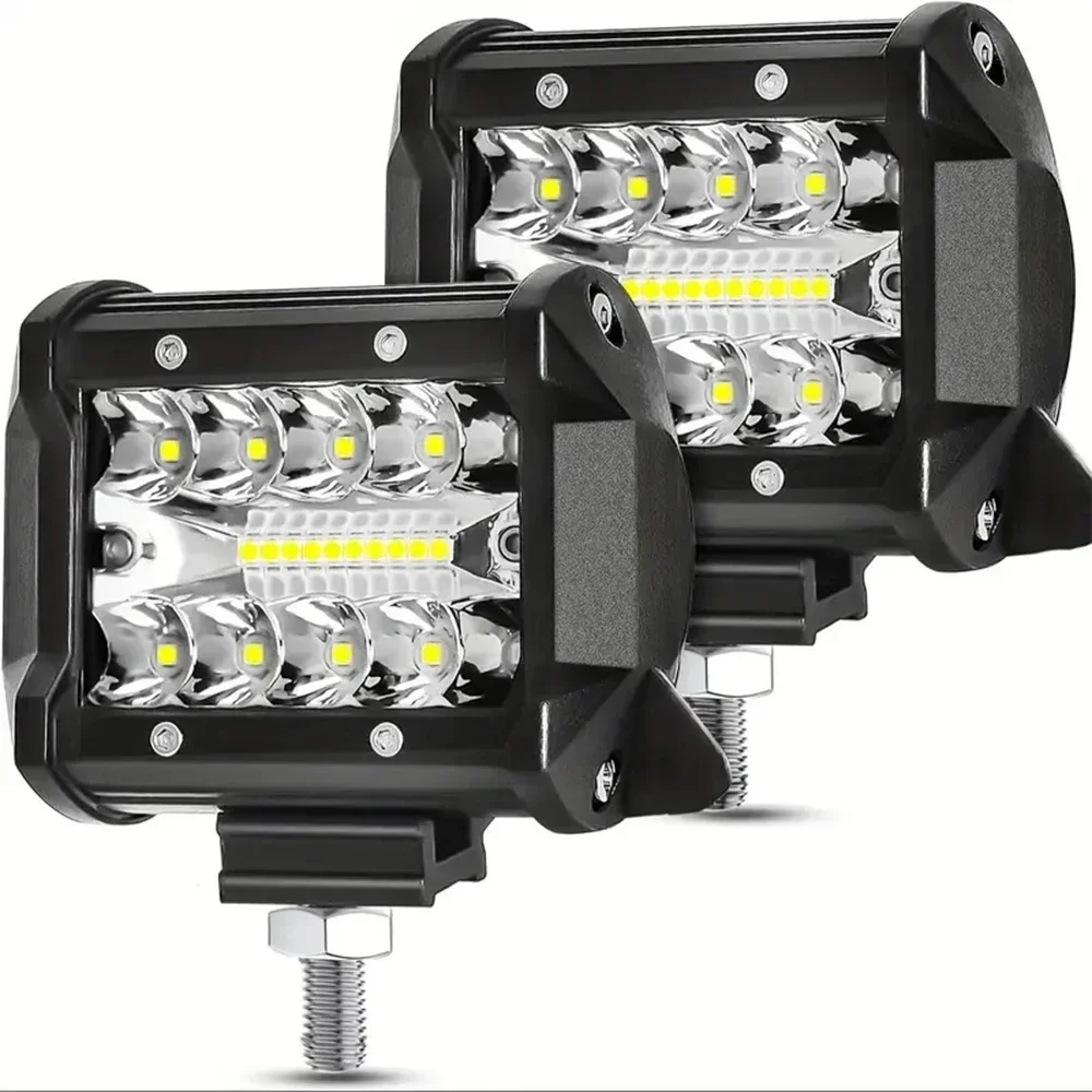 Barra luminosa a LED da 2 pezzi da 4 pollici 60W, 12000LM Spot Flood Combo Light Triple Row LED Light Driving Fendinebbia per camioncino ATV UTV SUV