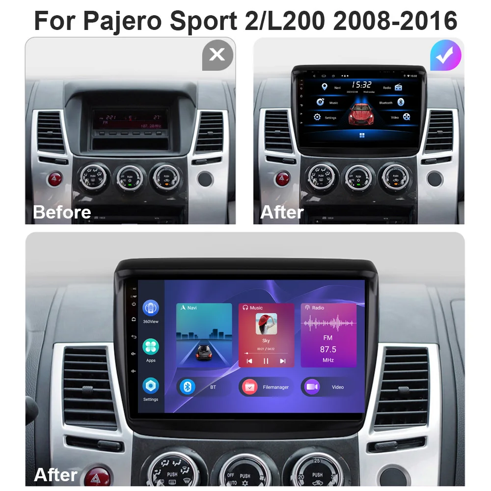 Android 10.0 Car Radio Multimedia For Mitsubishi Pajero L200 Sport 2 Triton 2008 - 2016 Stereo CarPlay 2 Din DVD GPS HU USI7862