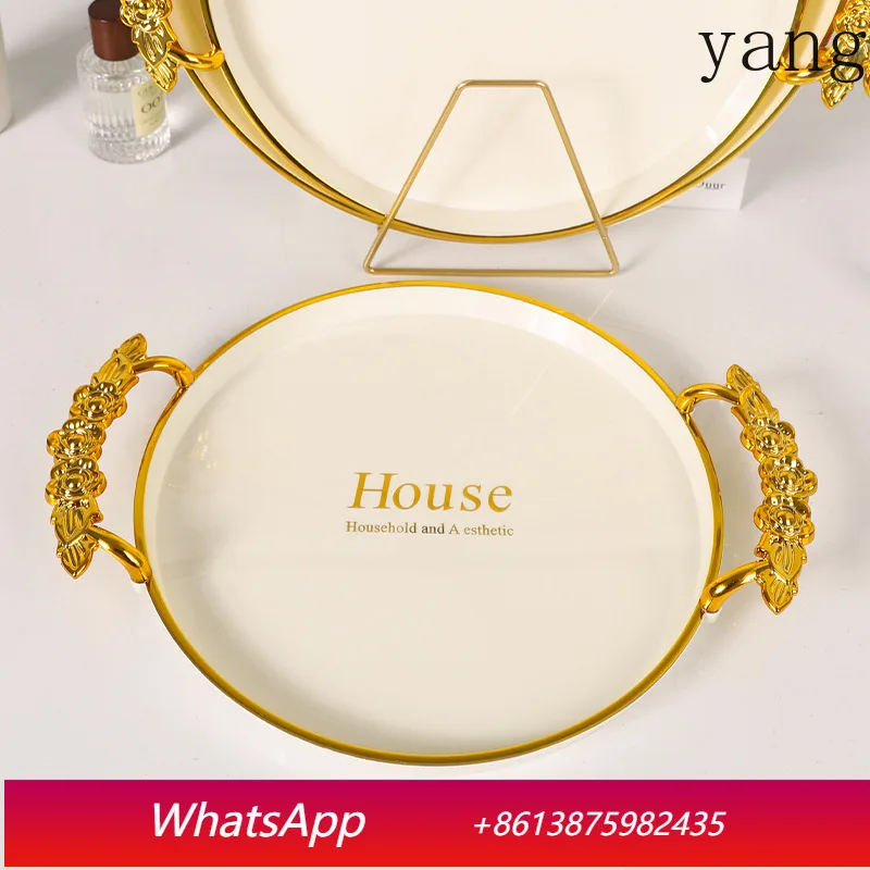 CX rose handle light luxury tray platinum round restaurant tea tray