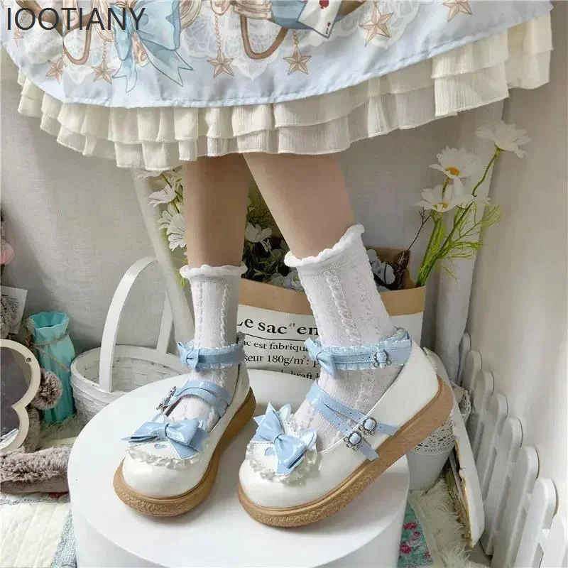 Damskie japońskie baleriny Mary Jane na średnim obcasie, buty Lolita ze skóry PU, wysokie obcasy, buty ślubne, do odgrywania ról, urocze buty cosplay z kokardą.