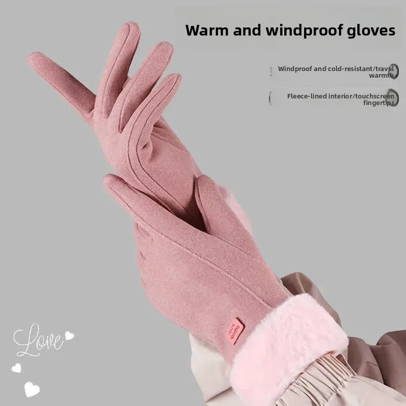 Women's Winter Velvet Touch Screen Gloves Windproof Warm Electric Scooter Riding Gloves for Cold Weather Protective Touch Gloves