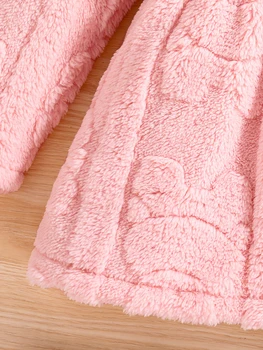 Girls Pink Velvet Hooded Coat 5 Girls spring and autumn children's fashion home casual warm pink velvet hooded coat 4-8Y1 5