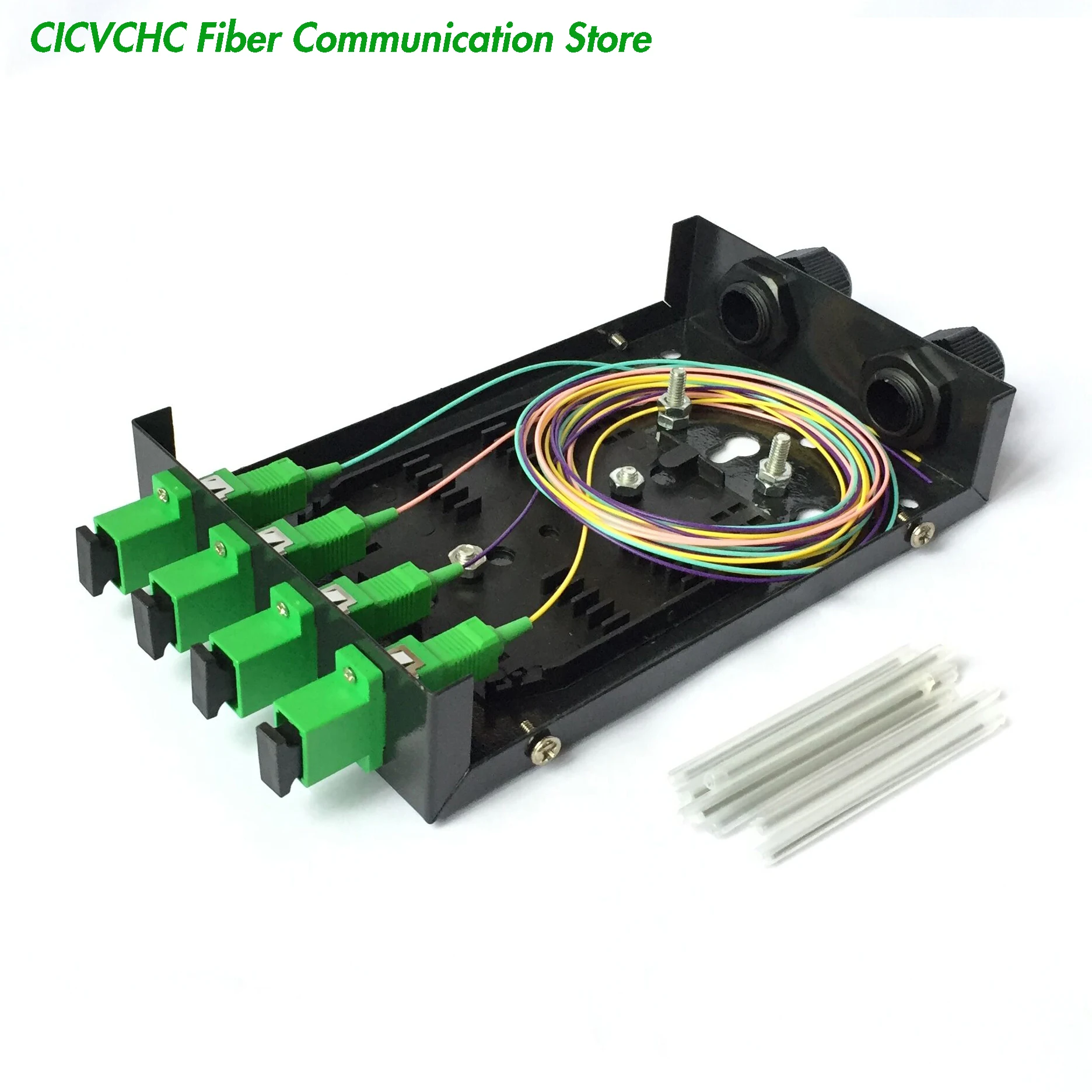 2pcs Fiber Terminal Box with 4 Port SC Adapter or pigtail and two Cable Gland for 5 to 10mm cable