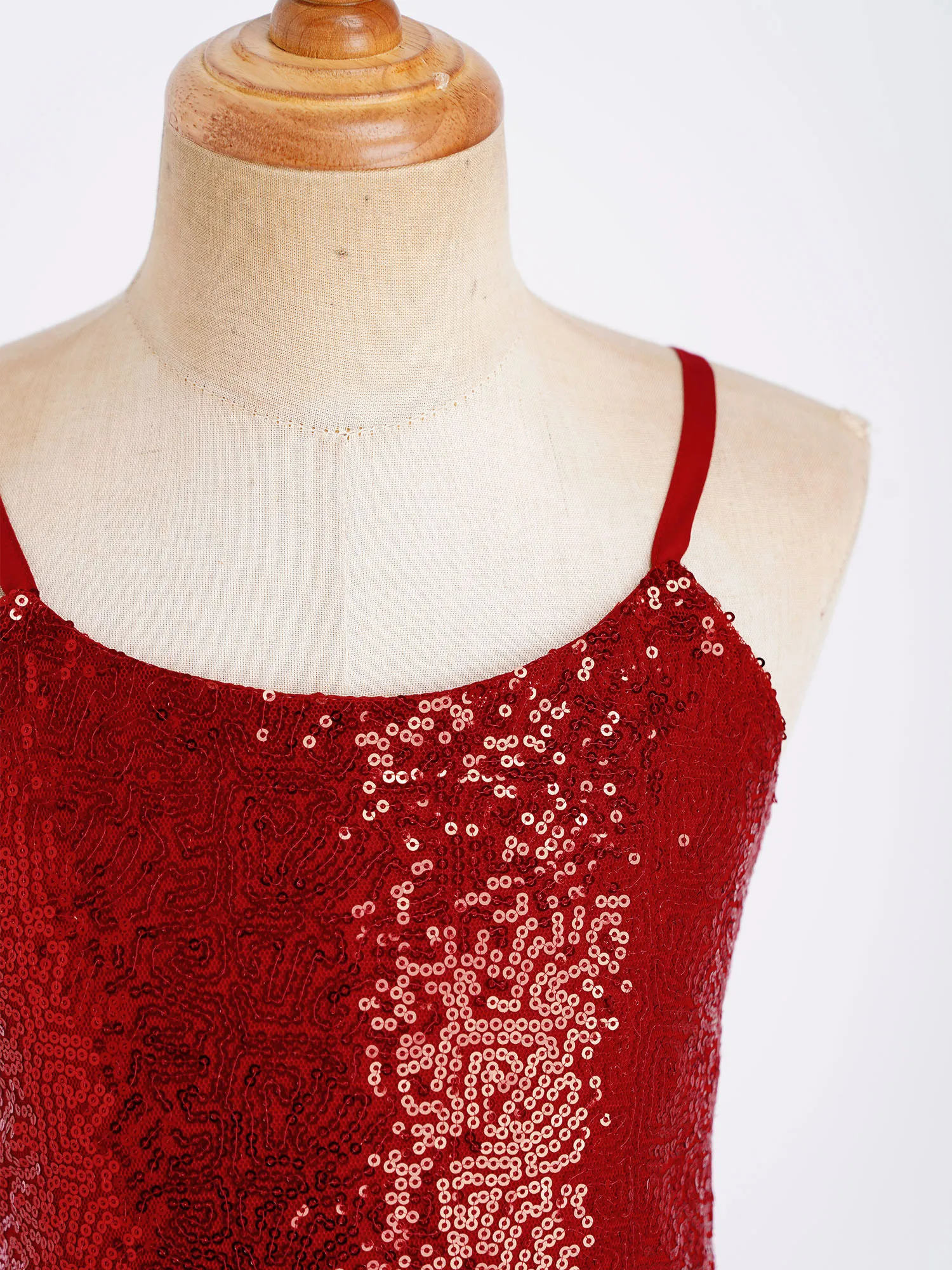 Kids Girls Sparkly Sequins Cami Dress Adjustable Spaghetti Strap Lining Dresses Birthday Party Pageant Prom Dancing Stage Wear view 5