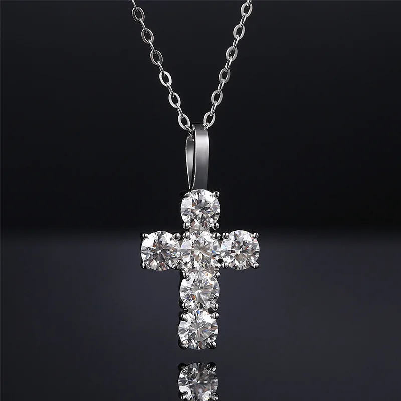 S925 Sterling Silver Pendant ins simple cross inlaid with mosan stone pendant