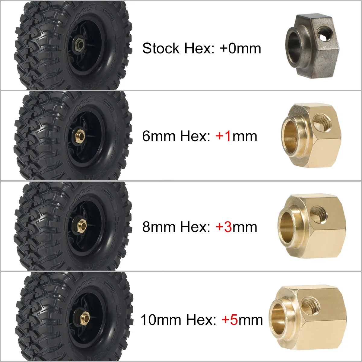 황동 와이드 휠 허브 육각 확장 어댑터, 1/10 RC 크롤러 TRX4 TRX6 업그레이드 부품 액세서리, 6mm 8mm 10mm, 4 개