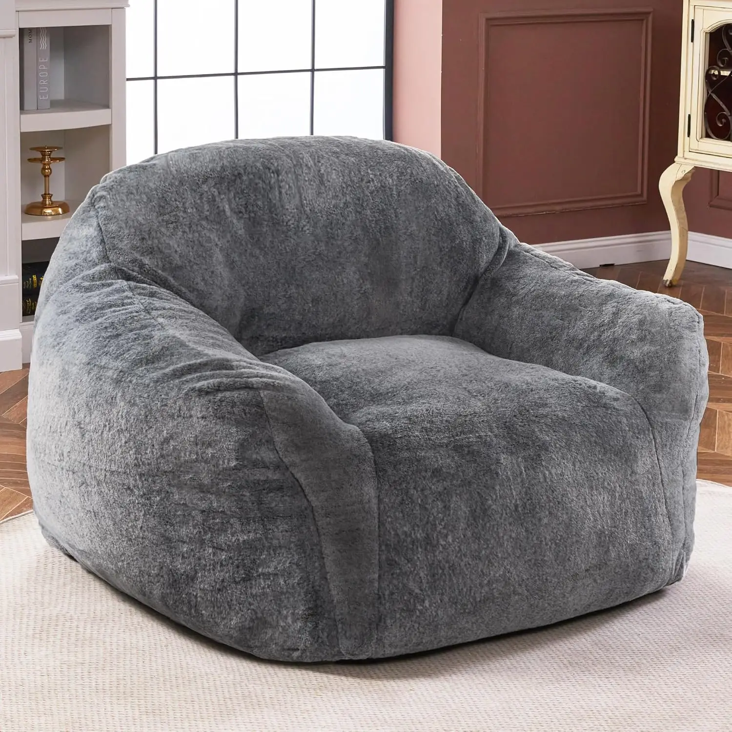 Homguava Giant Bean Bag Chair,Bean Bag Sofa Chair with Armrests, Bean Bag Couch Stuffed High-Density Foam, Plush Lazy Sofa Comfy