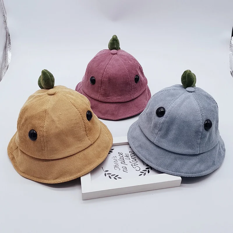 3D Dinosaur Shape Baby Bucket Hat Corduroy Children Cute Sunscreen Outdoor Caps Boys Girls Sun Protection Kids Fishing Hat 6-18M