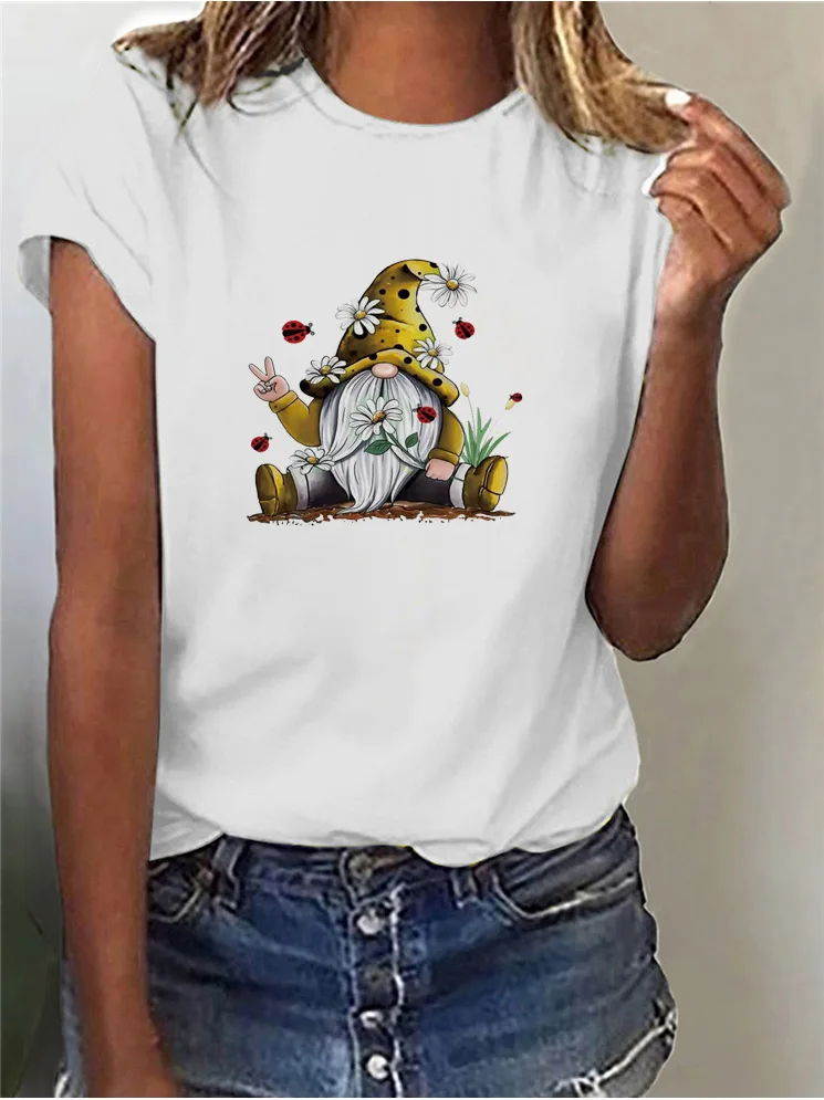 Women St Patricks Day Gnome Clover Print T Shirt Round Neck Short Sleeve Cute Holiday Graphic Ladies Casual Tees Graphic