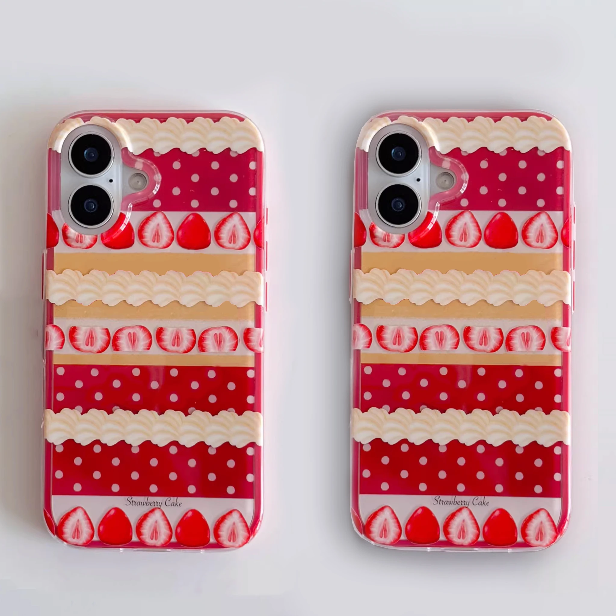 Polka Dot Strawberry Cake Phone Case For Samsung Galaxy S26 S25 S24 S23 S22 S21 FE Ultra Plus 4G 5G Feather Texture Back Cover
