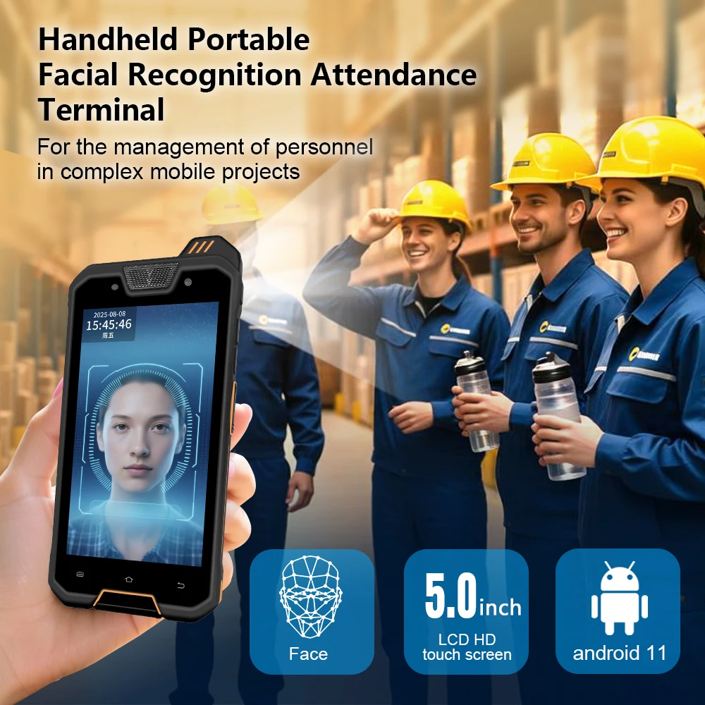 

IP68 4G Android Face Recognition Tablet Portable Handheld Biometric Facial Reader Time Attendance for Construction Site