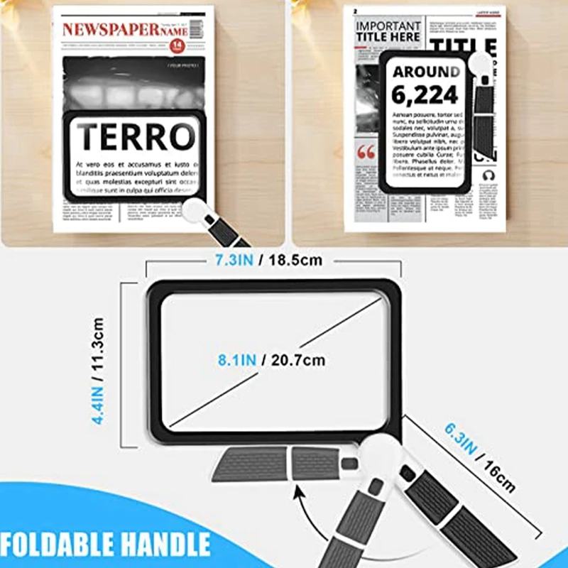 Full-Page 5X Magnifying Glass Folding Lighted Magnifier For Reading, With 48 LED Lights