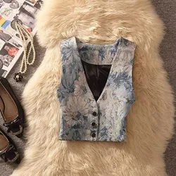Womens Vest Vintage Printed Waistcoat