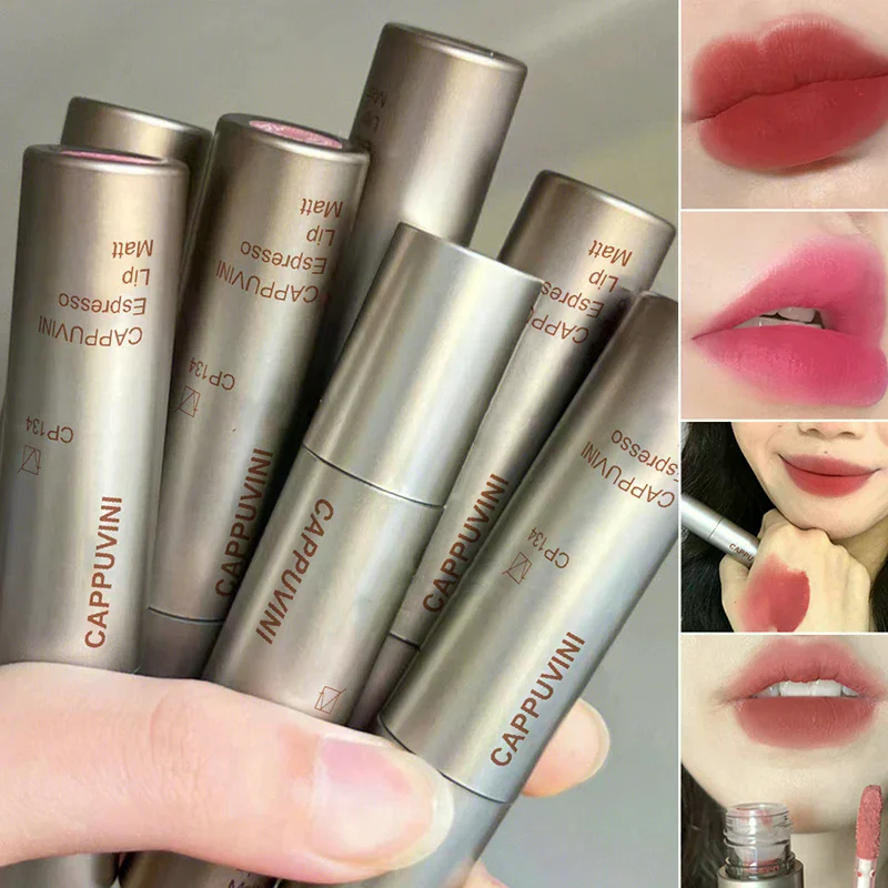 Mini tubo de prata único veludo fosco névoa brilho labial à prova dwaterproof água copo antiaderente lábio esmalte à prova de manchas não desbota batom líquido