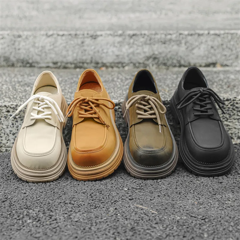 Luxury Designer Shoes Breathable Height Increasing Men Casual Loafers Vintage British Tooling Leather Shoe Business Sneakers Men