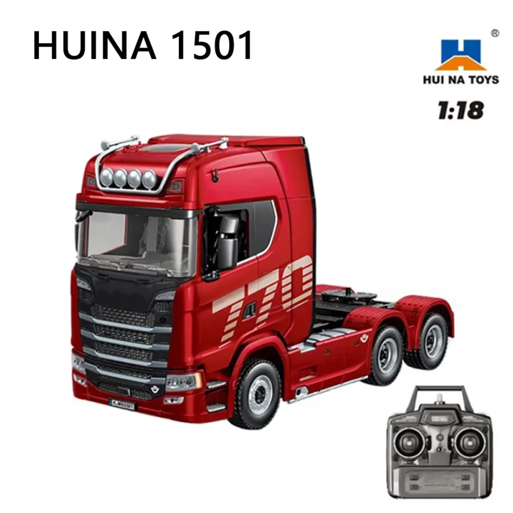 HUINA 1501 Car Head 770S V8 1/18 RC Alloy Tractor Truck 19CH Engineering Trailer Truck with Light and Sound Tractor Truck Toys